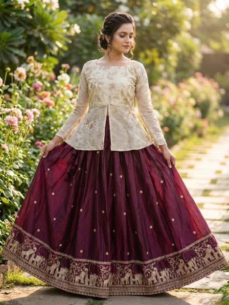 PREMIUM READYMADE LW 7168 Fendy Silk wine Lehenga choli wholesale market